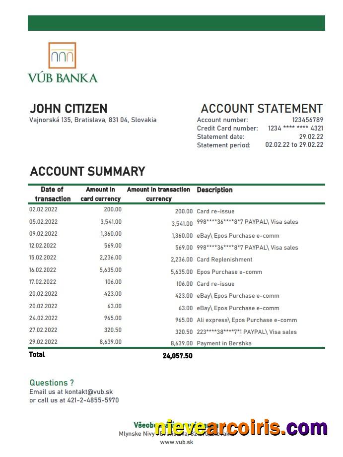 Slovakia VUB bank statement xls